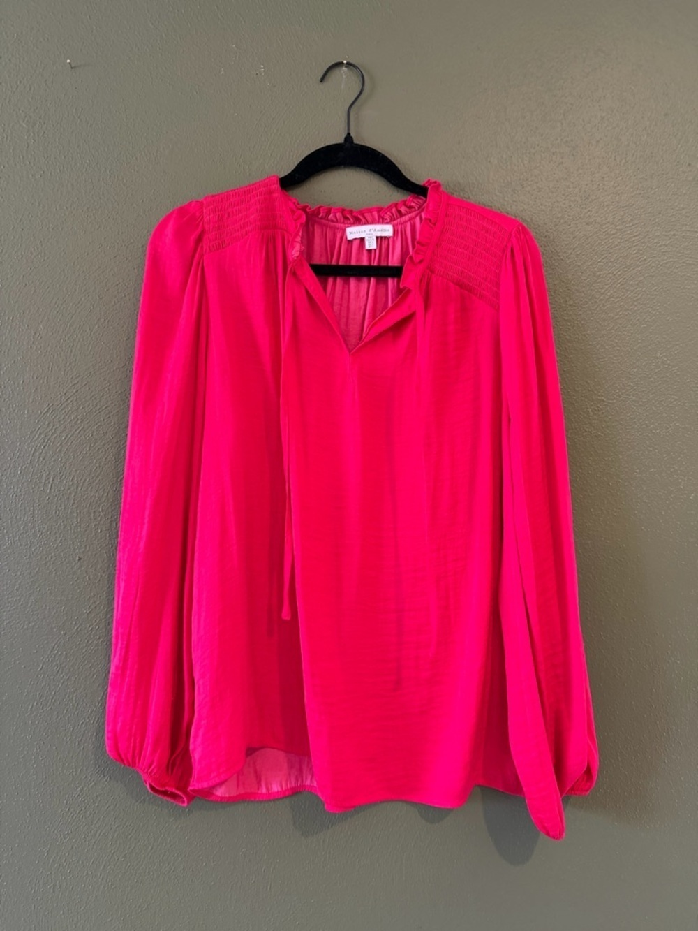 Bright Pink Smocked Yoke Peasant Blouse b